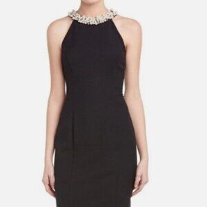 ELIZA J EMBELLISHED NECK- BLACK SHEATH SLEEVELESS DRESS - SIZE 14